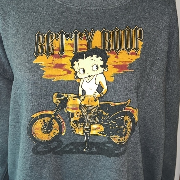 Betty Boop Brisco Sepia Tinted Biker Babes Pullover Crew Neck Sweatshirt Large - Picture 2 of 7